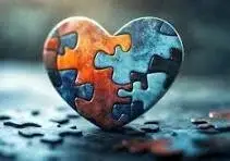 Heart-shaped puzzle with colourful pieces representing mental health, connection and emotional healing